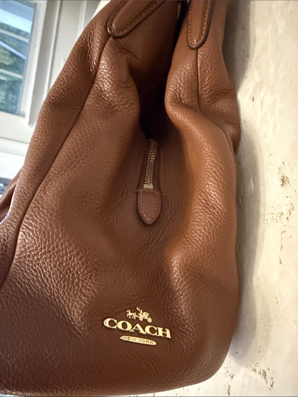COACH Madison Phoebe Hobo Shoulder Bag Saddle Brown Pebbled Leather